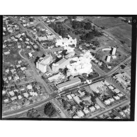 Aerial view of General Hospital and the Central School, Townsville, 1973