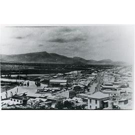 View of Flinders Street and Ross Creek with the Post Office and Victoria Bridge under construction, Townsville, 1888