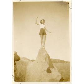 Family photograph from the Quelch Forno collection : Beryl Forno standing on a rock