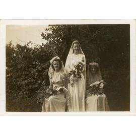 Family photograph from the Quelch Forno collection : Bride and two bridesmaids