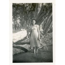 Family photograph from the Quelch Forno collection : Beryl Forno standing in a creek