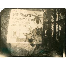 Family photograph from the Quelch Forno collection : Cartoon type painting on a rock on Magnetic Island