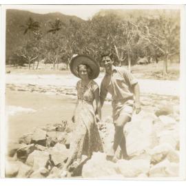 Family photograph from the Quelch Forno collection : Man and woman on a beach