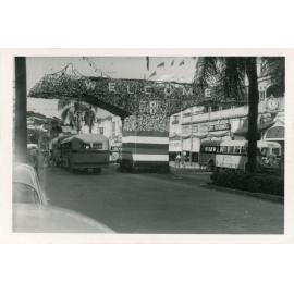 Welcome sign for Queen Elizabeth II, Flinders Street, Townsville, March 1954