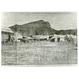 Flinders Street east from the corner of Wickham Street, looking towards Castle Hill, Townsville, circa 1870