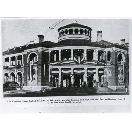 The Customs House decorated for the Queen's visit, Townsville, 1954