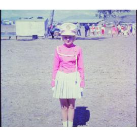 Dianne Robins, leader, Northernaires Marching Team, Gill Park, Townsville, 1962