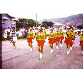 ETA Marching Team with team leader Lynette Cox in the Townsville Cenetary Parade, 1964