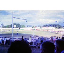 Mass display of marching teams, Townsville showgrounds, 1962