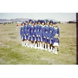Phillips Hi-Fi's Senior Marching Team with team mascot Linda Robins, Gill Park, Townsville, 1964