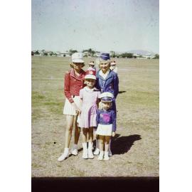 Diane, Judy, Gloria and Linda Robins in their Marching Teams uniforms, Gill Park, Townsville, 1964