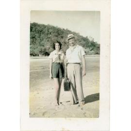 Family photograph from the Quelch Forno collection : Unidentified couple on beach