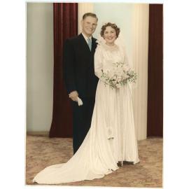 Family photograph from the Quelch Forno collection : Studio portrait of Beryl and Ronald Quelch on their wedding day, 9th April 1955