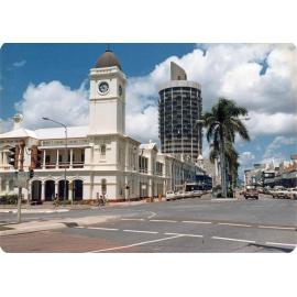 Post Office, Commonwealth Bank, Town Hall and SGIO building, from the corner of Denham and Flinders Street, Townsville, 1978