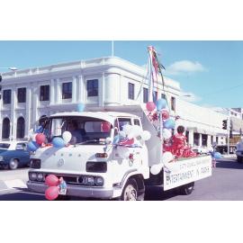 Townsville City Council float featuring the Entertainment in Parks programme in a parade on Denham Street, May 1981