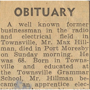 Obituary for Max Hillman, ca. 1972