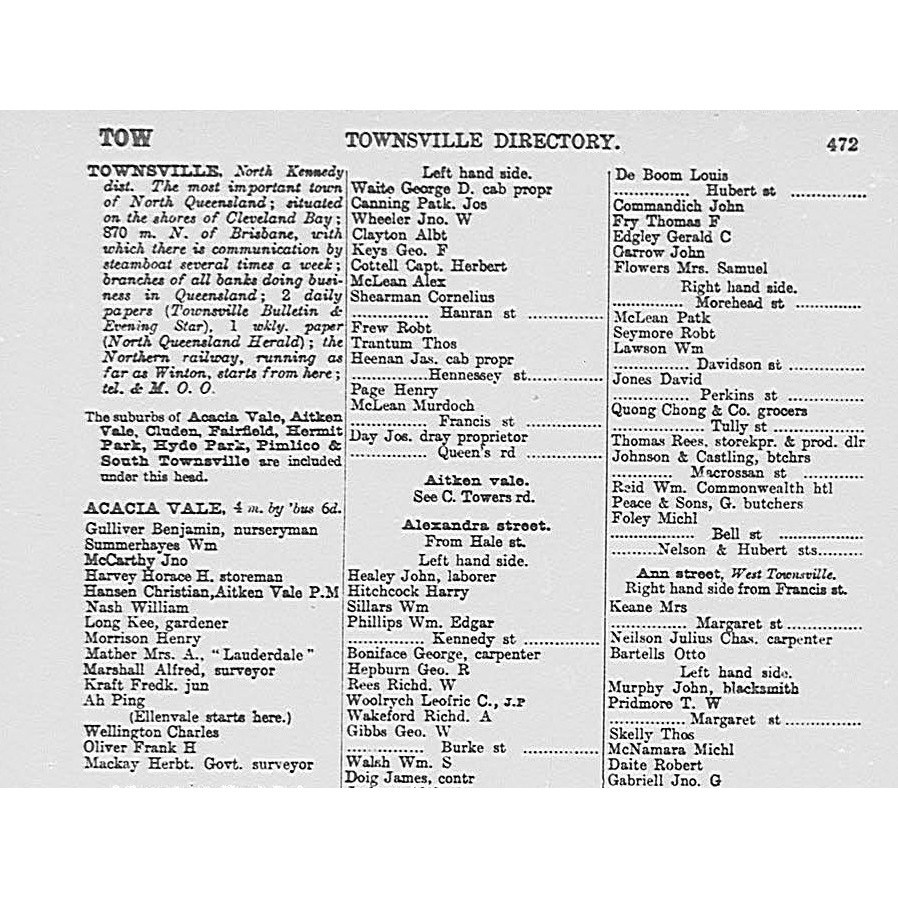 Queensland post office directory: Queensland towns directory 1908