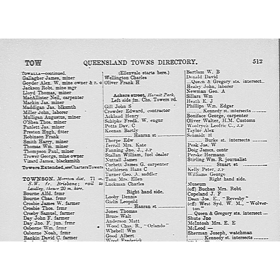 Queensland post office directory: Queensland towns directory 1905