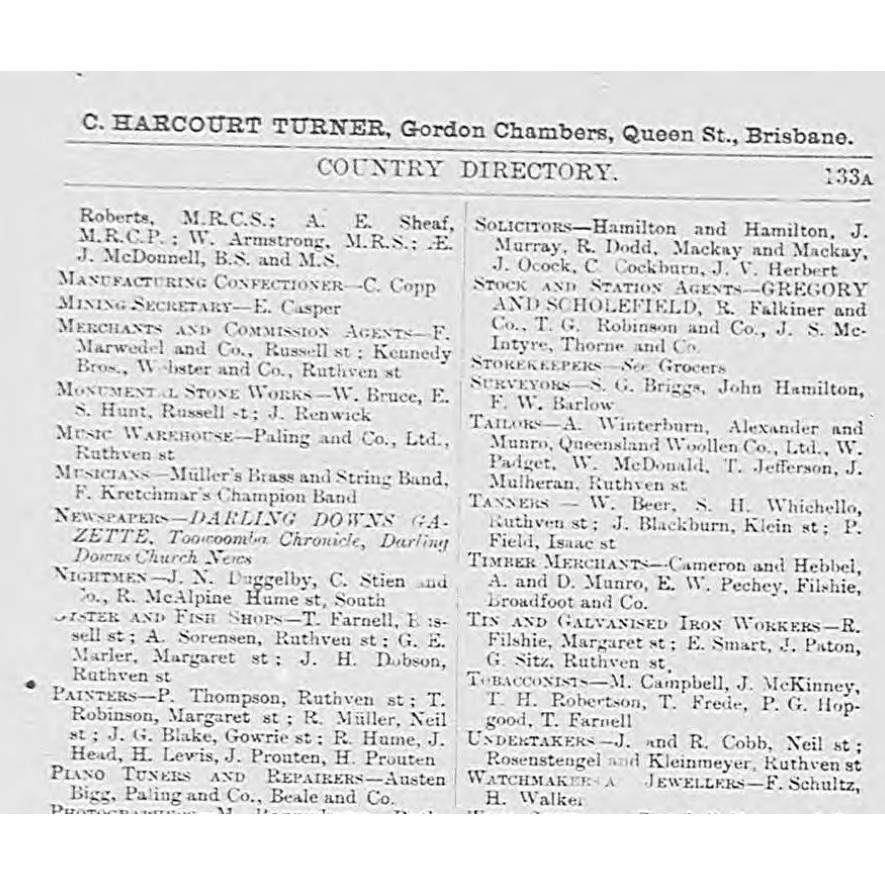 Queensland post office directory: Country directory, Townsville 1891