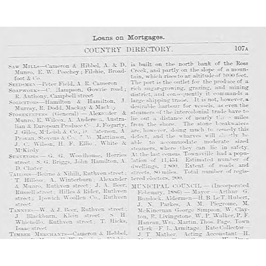 Queensland post office directory: Country directory, Townsville 1888