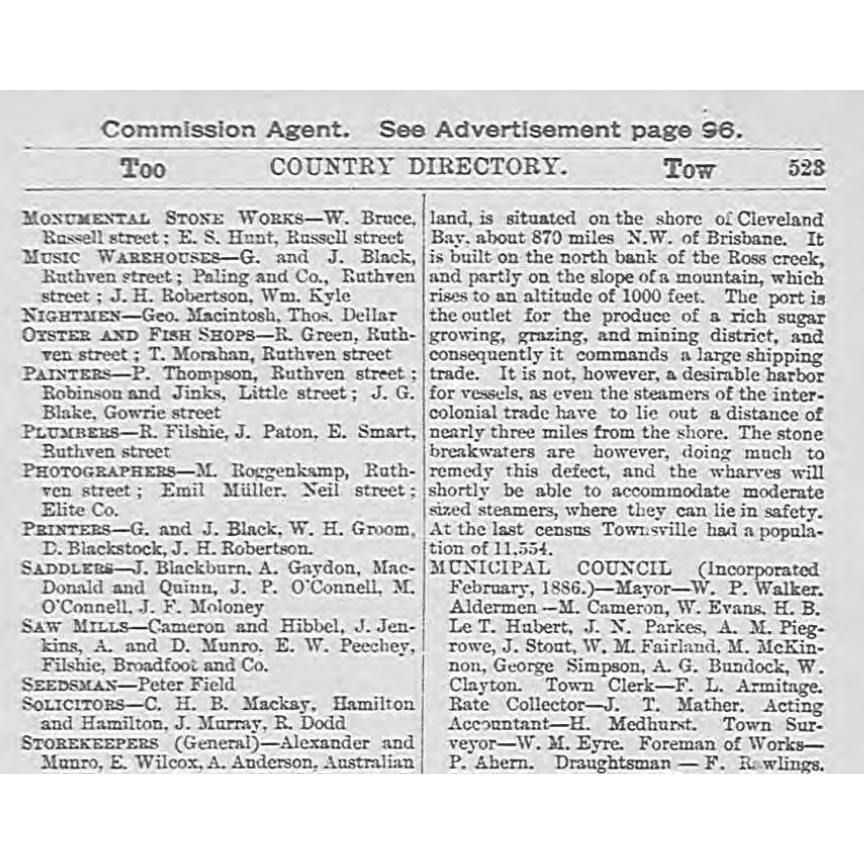 Queensland post office directory: Country directory, Townsville 1887