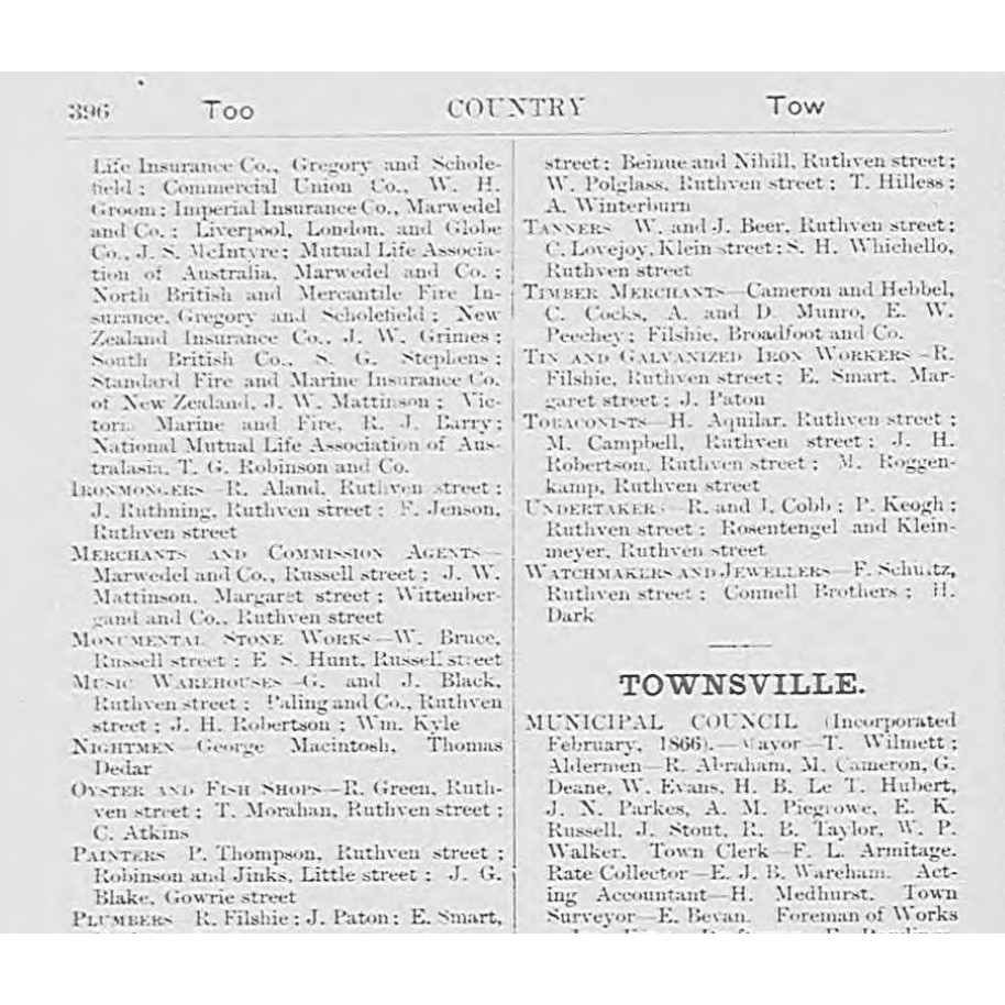 Queensland post office directory: Country directory, Townsville 1885-1886