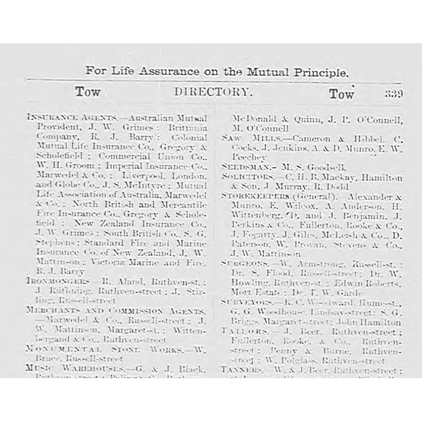 Queensland post office directory: Country directory, Townsville 1883-1884