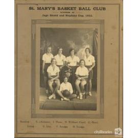 St. Mary's Basketball Club, winners of Jago Shield and Hopkins Cup, 1933