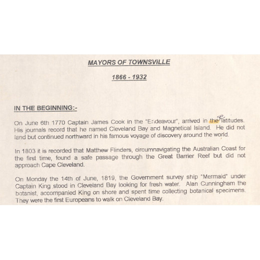 Mayors of Townsville 1866-1932 : In the beginning