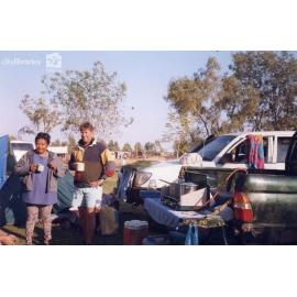 Jean Cole and friend at a campsite, unknown location, ca. 1990