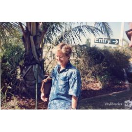 Staff member of Therapeutic Adolescent Residential Assessment Unit (TARA) outside of restaurant, Townsville, ca. 1995