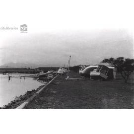 Boats left high and dry in Hanran Park after tidal surge, Townsville, 25th December, 1971