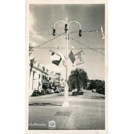 Streetlights decorated for Queen Elizabeth II visit, Townsville, 1954