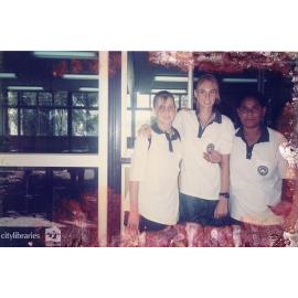 Celina, Sheridan and Romana, year ten students in front of the P block music room at Townsville State High School