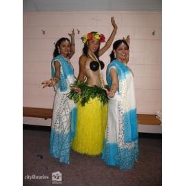 Townsville Cook Island Dancers and Indian Cultural Society dancers preparing to perform at an NQ Cowboys match, Townsville, August 2007