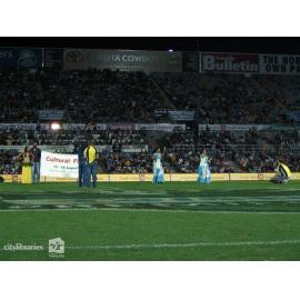 Townsville Cook Island Dancers and Indian Cultural Society dancers performing prior to an NQ Cowboys match, Townsville, August 2007
