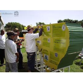 Staff assembling the jigsaw installation, Cultural Fest, Strand Park, Townsville, August 2007