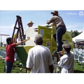 Staff assembling the jigsaw installation, Cultural Fest, Strand Park, Townsville, August 2007