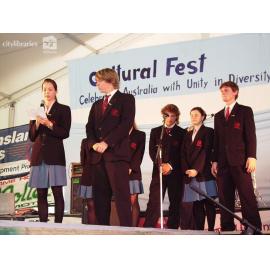 School students speaking at Cultural Fest, Strand Park, Townsville, August 2007
