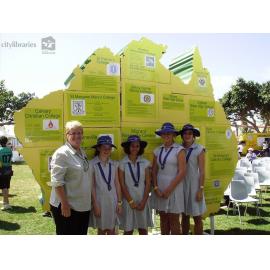 St Margaret Mary's College students in front of the jigsaw installation at Cultural Fest, Strand Park, Townsville, August 2007