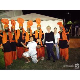 Indian Bollywood performers with staff at Cultural Fest, Strand Park, Townsville, August 2007