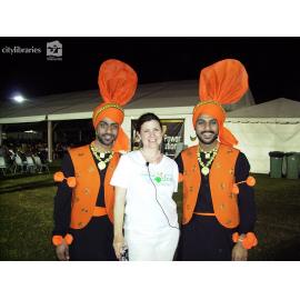 Indian Bollywood performers with staff at Cultural Fest, Strand Park, Townsville, August 2007