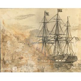 Illustration of immigrant ship, "Towing Out", 1844