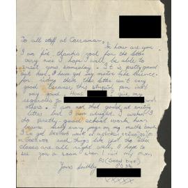 Letter from Carramar Children's Home to Townsville General Hospital Dental Clinic