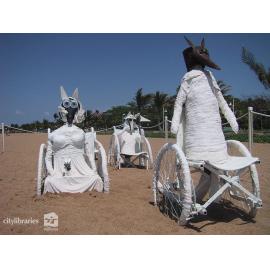"Future Kangaroo Family" public art installation by Jan Hynes, Strand Ephemera, Townsville, 2001