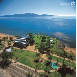 Aerial view of Burke Street headland and Townsville Picnic Bay Surf Lifesaving Club, Townsville, [2003]