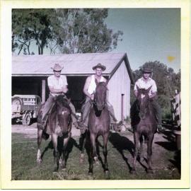 Workers on horseback, Dotswood Station, ca. 1965