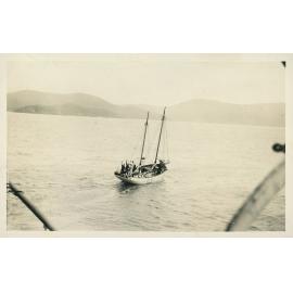 Sail boat in Horseshoe Bay, Magnetic Island, [between 1908 and 1930].