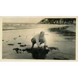Arthur (Doug) Armstrong on the beach at Alma Bay, Magnetic Island, [between 1908 and 1930].