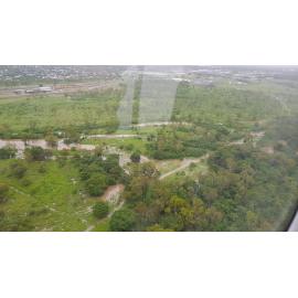 Stuart Creek in flood, aerial photograph, 2019. 